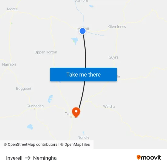 Inverell to Nemingha map