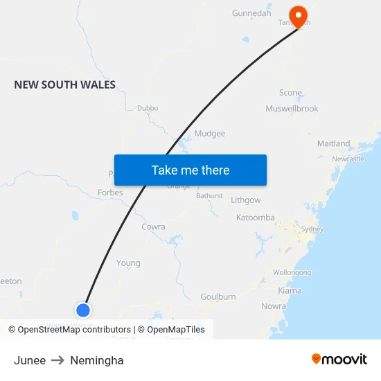 Junee to Nemingha map