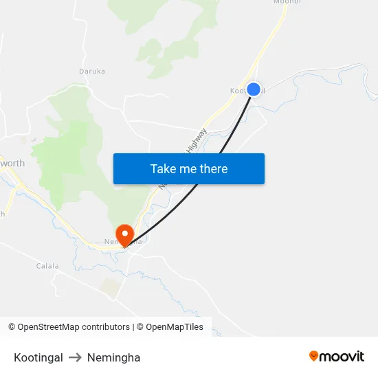 Kootingal to Nemingha map