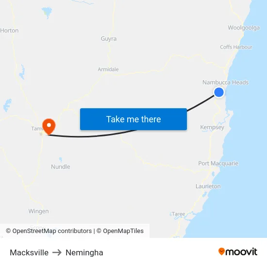 Macksville to Nemingha map