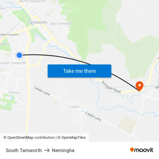 South Tamworth to Nemingha map