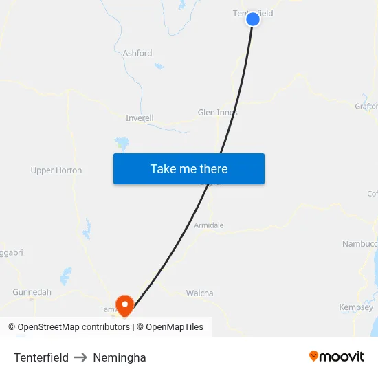 Tenterfield to Nemingha map
