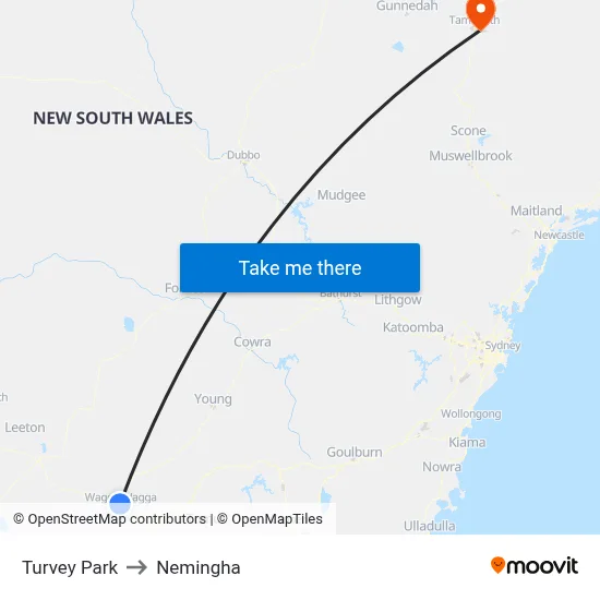 Turvey Park to Nemingha map