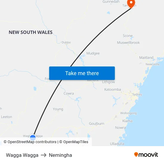 Wagga Wagga to Nemingha map