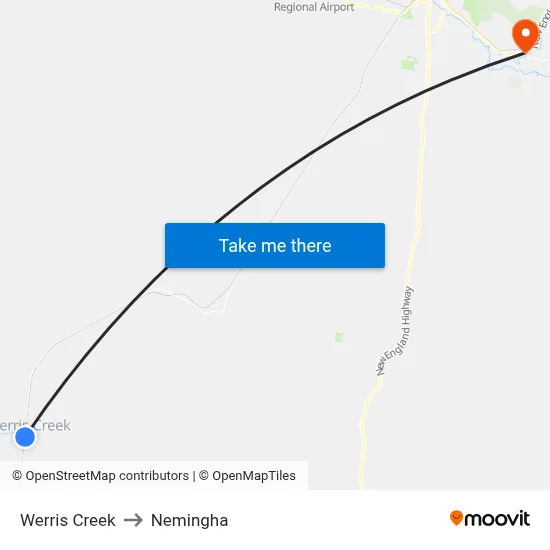 Werris Creek to Nemingha map