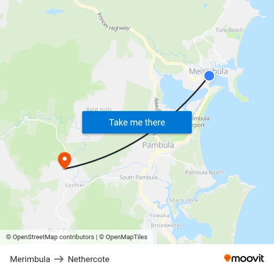 Merimbula to Nethercote map