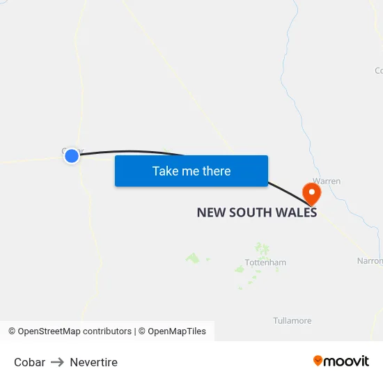 Cobar to Nevertire map