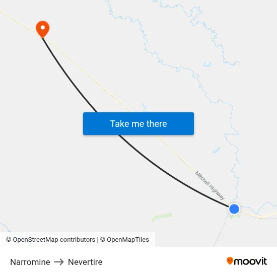 Narromine to Nevertire map
