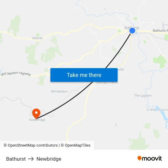 Bathurst to Newbridge map