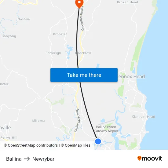 Ballina to Newrybar map