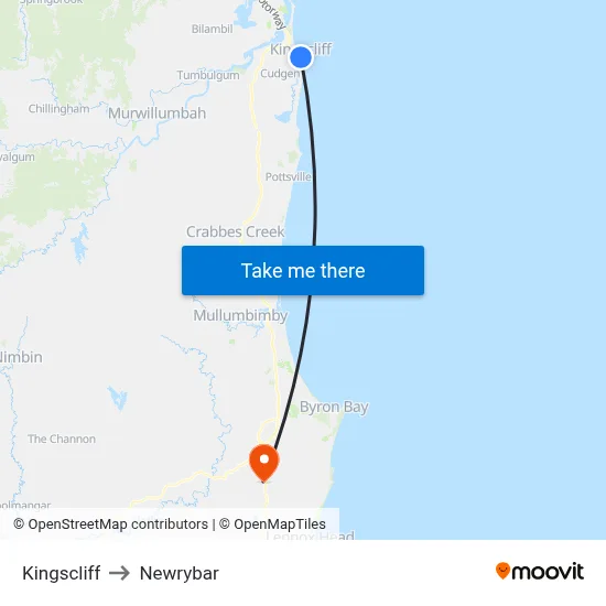 Kingscliff to Newrybar map