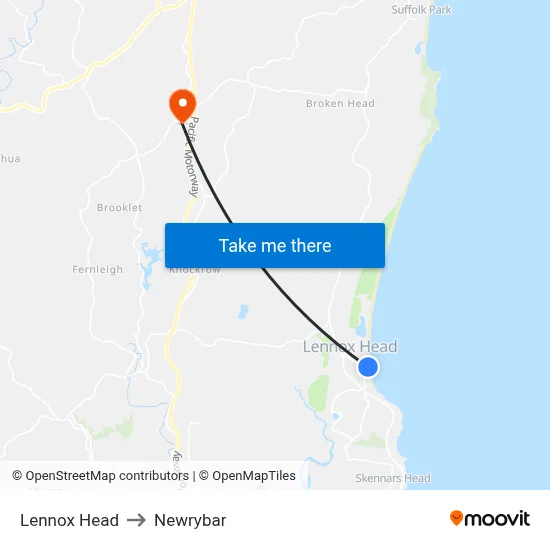 Lennox Head to Newrybar map