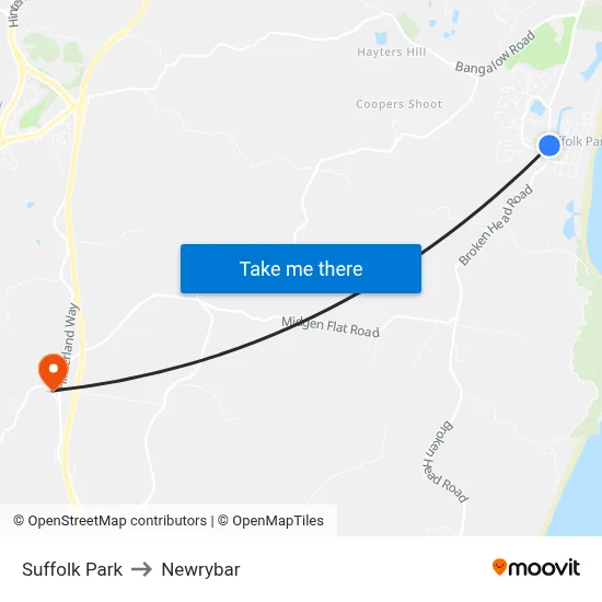 Suffolk Park to Newrybar map