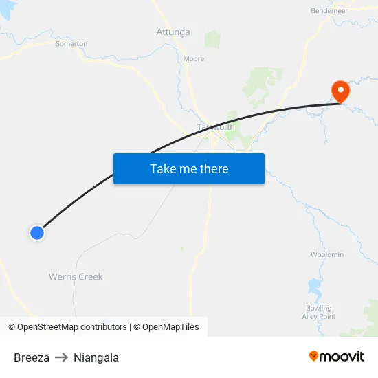 Breeza to Niangala map
