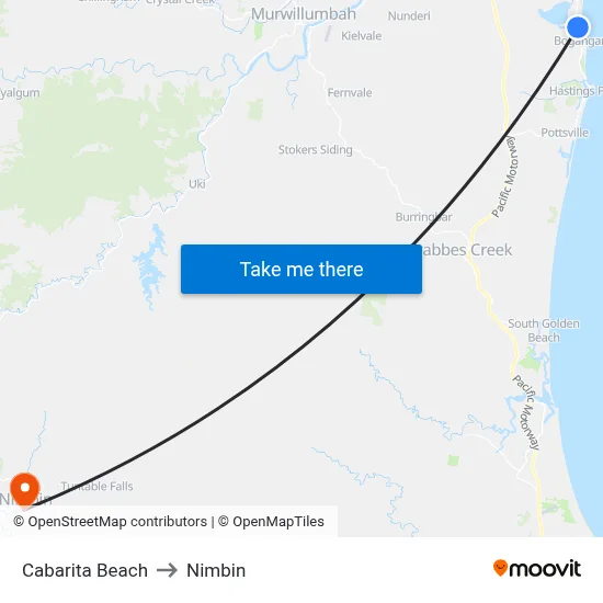 Cabarita Beach to Nimbin map