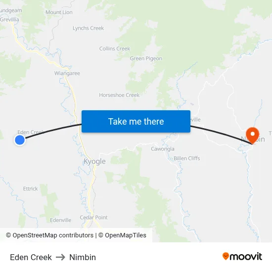 Eden Creek to Nimbin map