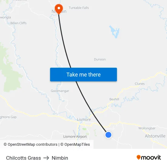Chilcotts Grass to Nimbin map