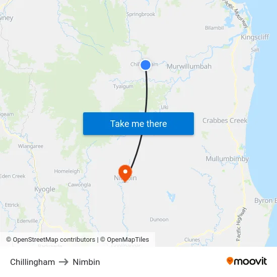 Chillingham to Nimbin map