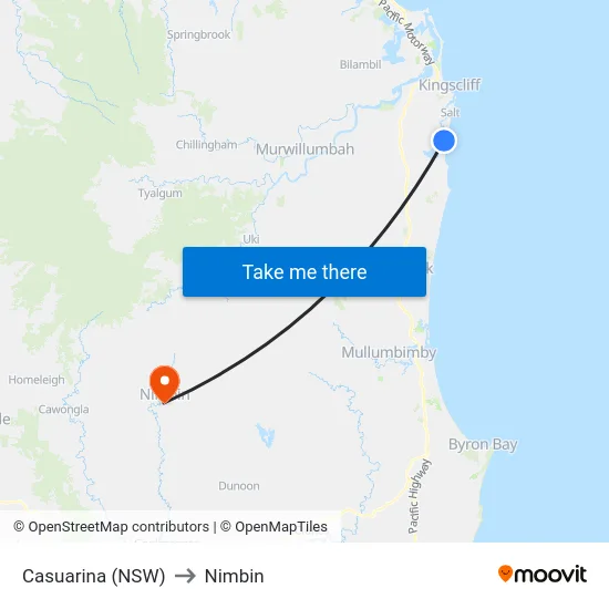 Casuarina (NSW) to Nimbin map