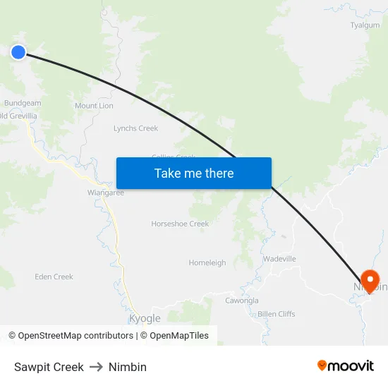 Sawpit Creek to Nimbin map