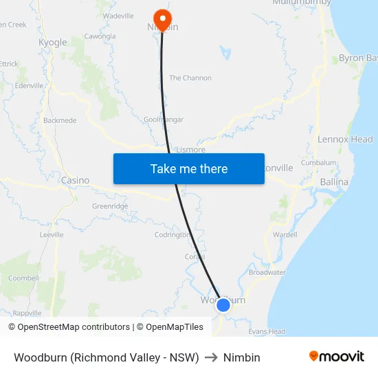 Woodburn (Richmond Valley - NSW) to Nimbin map
