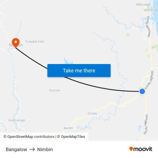 Bangalow to Nimbin map