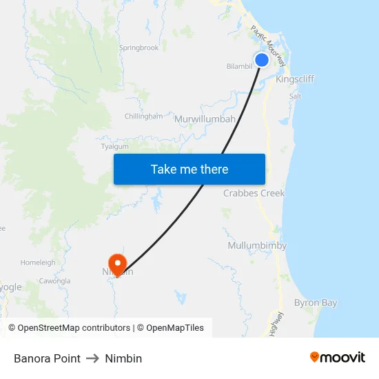 Banora Point to Nimbin map