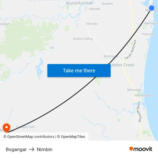 Bogangar to Nimbin map