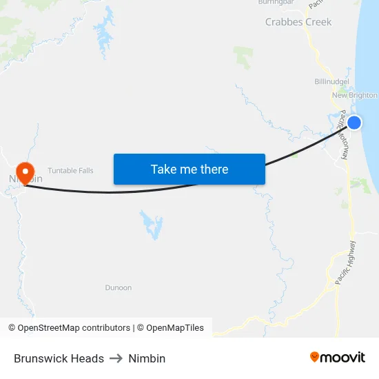 Brunswick Heads to Nimbin map