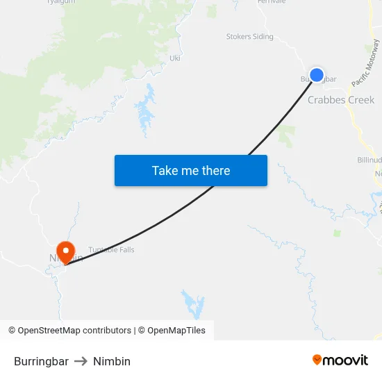 Burringbar to Nimbin map