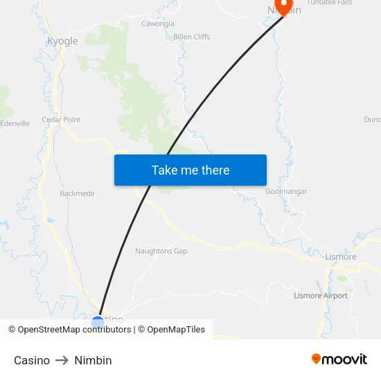 Casino to Nimbin map