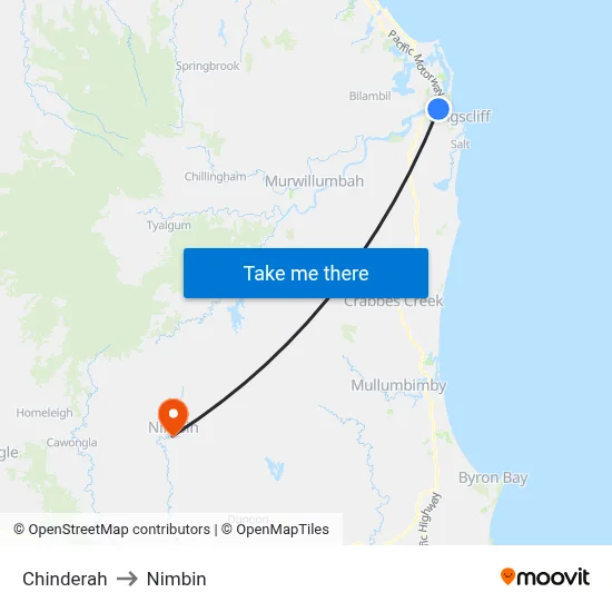 Chinderah to Nimbin map