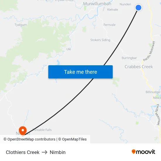Clothiers Creek to Nimbin map