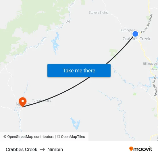 Crabbes Creek to Nimbin map