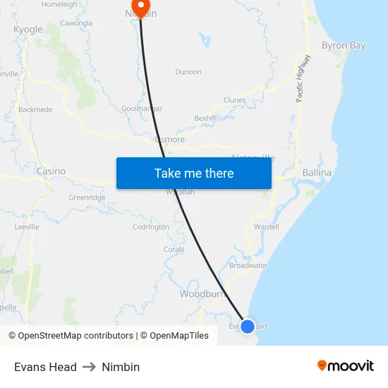 Evans Head to Nimbin map