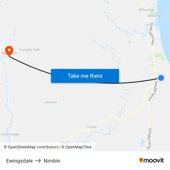 Ewingsdale to Nimbin map