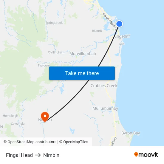 Fingal Head to Nimbin map