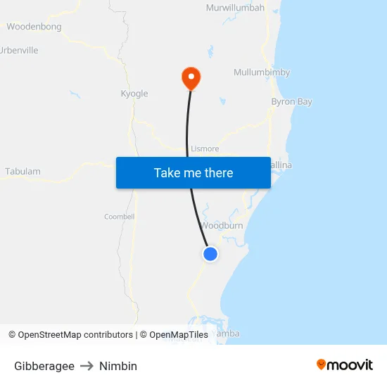 Gibberagee to Nimbin map