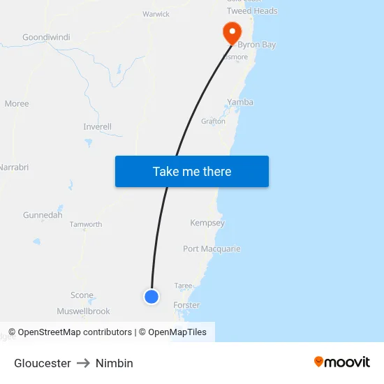 Gloucester to Nimbin map