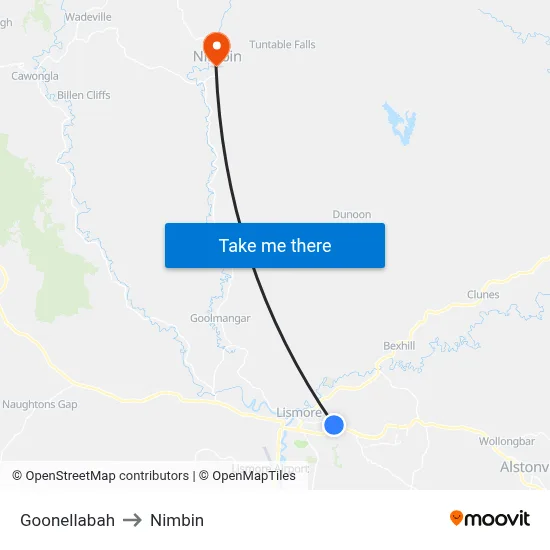 Goonellabah to Nimbin map