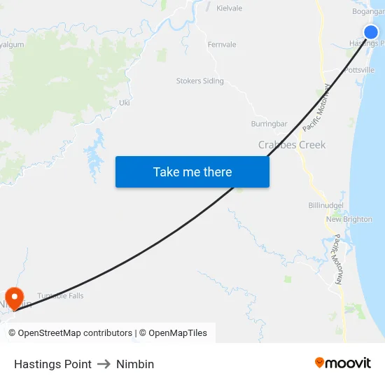 Hastings Point to Nimbin map