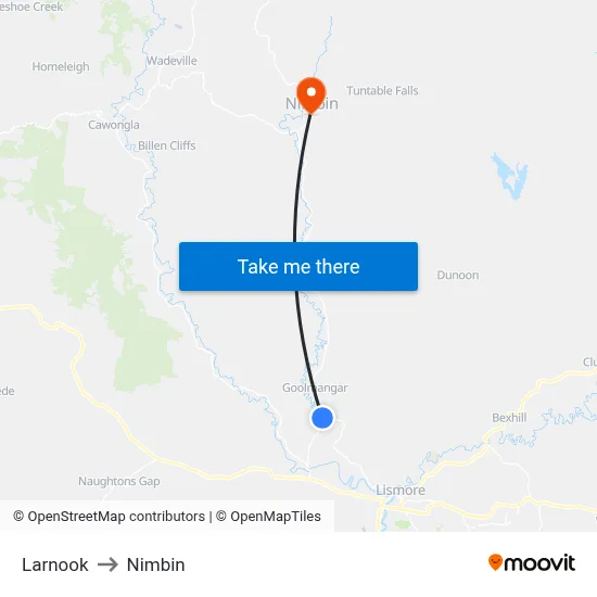 Larnook to Nimbin map