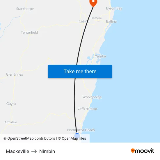 Macksville to Nimbin map