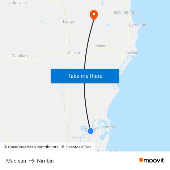 Maclean to Nimbin map