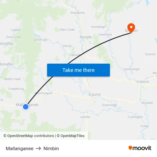 Mallanganee to Nimbin map