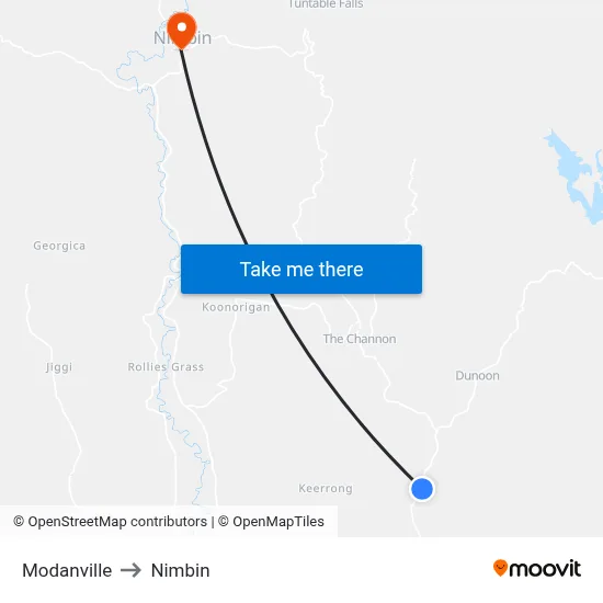 Modanville to Nimbin map
