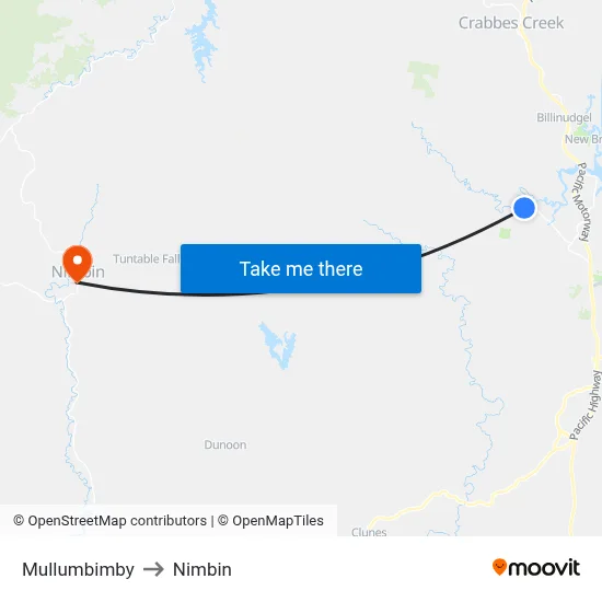 Mullumbimby to Nimbin map