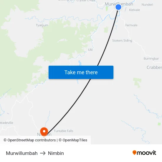 Murwillumbah to Nimbin map