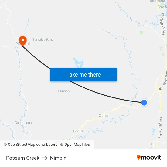 Possum Creek to Nimbin map