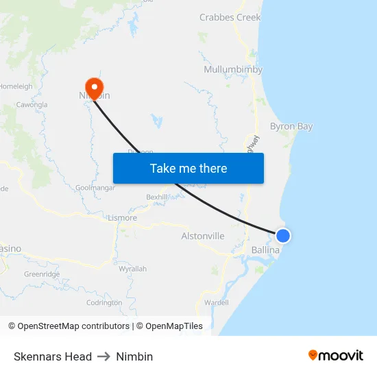 Skennars Head to Nimbin map